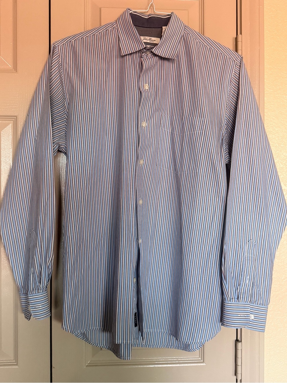 Van Heusen Blue and White Multi-Stripe Dress Shirt